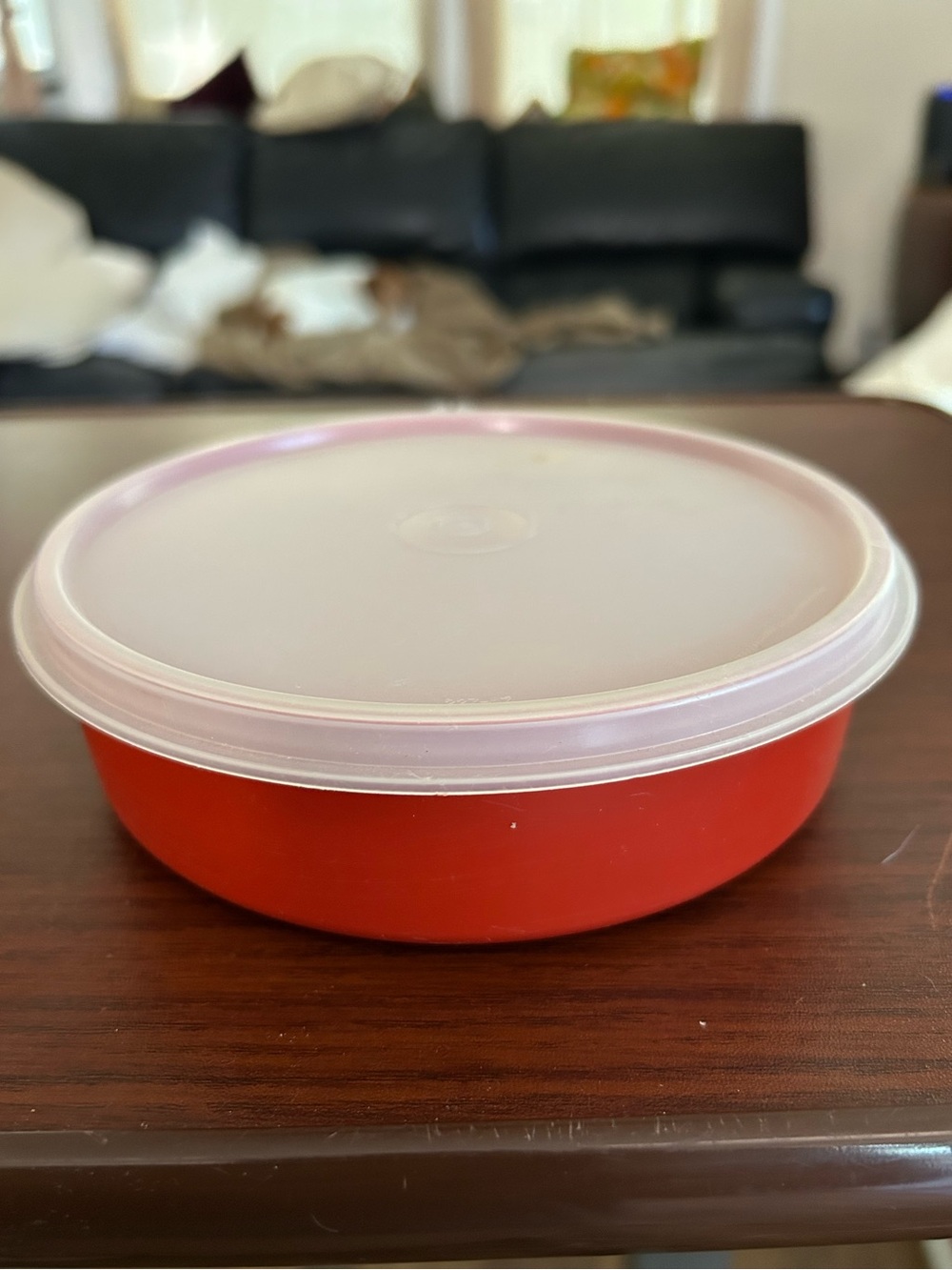 Vintage Tupperware Red Food Storage Container with Clear Lid 6“ x 2“,